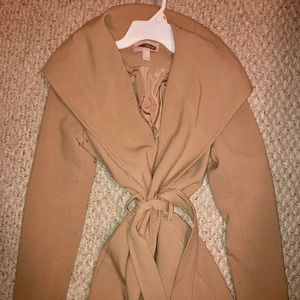 Forever 21 Beige Wrap Winter Coat with Tie Belt